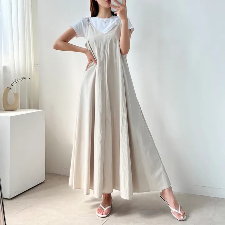 chic 한 부서 여름 프랑스식 품격 V넥 섹시함 백리스 느긋한 캐주얼 휴가 바람 슬립 드레스 상세 이미지 1