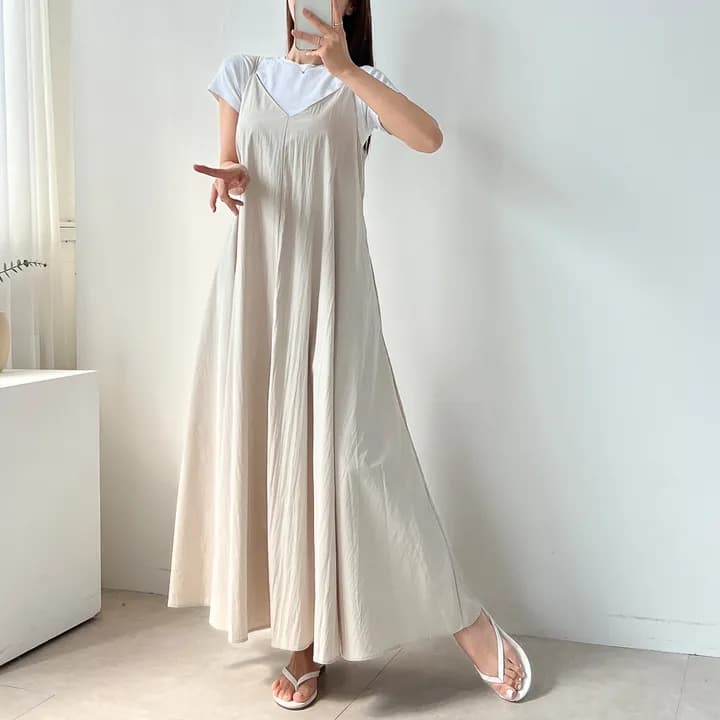 chic 한 부서 여름 프랑스식 품격 V넥 섹시함 백리스 느긋한 캐주얼 휴가 바람 슬립 드레스 상세 이미지 4