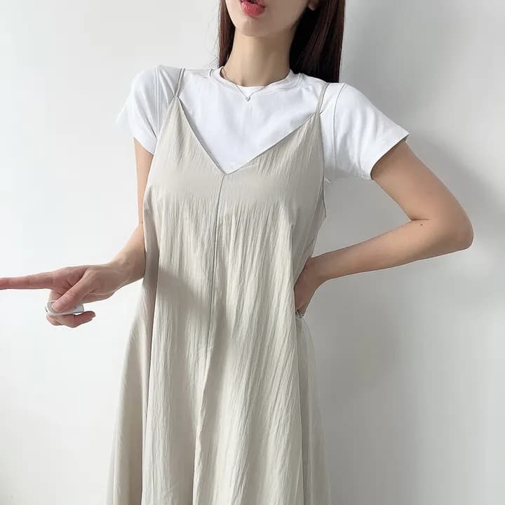 chic 한 부서 여름 프랑스식 품격 V넥 섹시함 백리스 느긋한 캐주얼 휴가 바람 슬립 드레스 상세 이미지 6