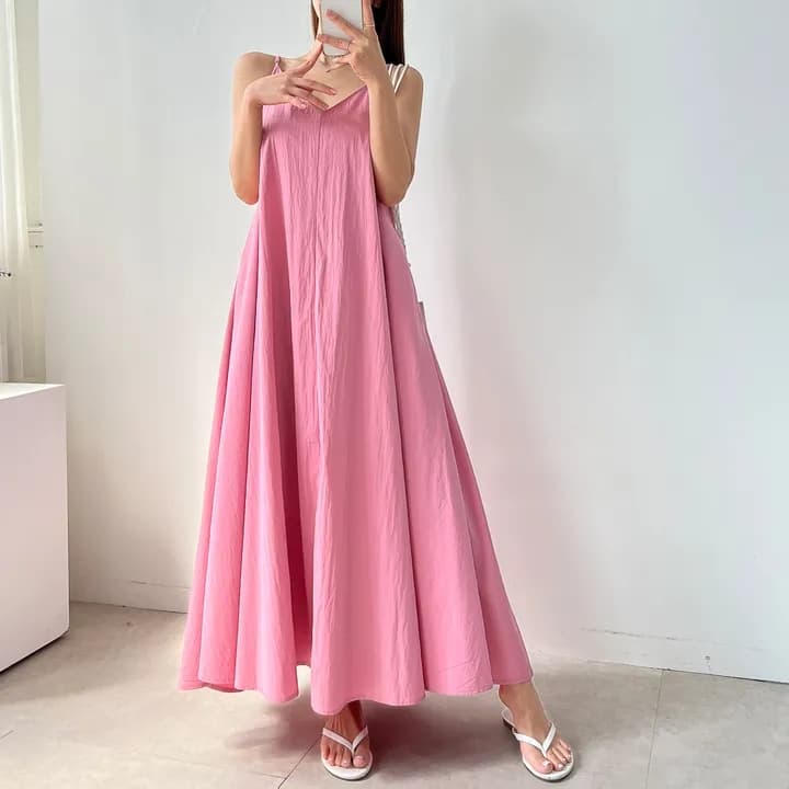 chic 한 부서 여름 프랑스식 품격 V넥 섹시함 백리스 느긋한 캐주얼 휴가 바람 슬립 드레스 상세 이미지 13