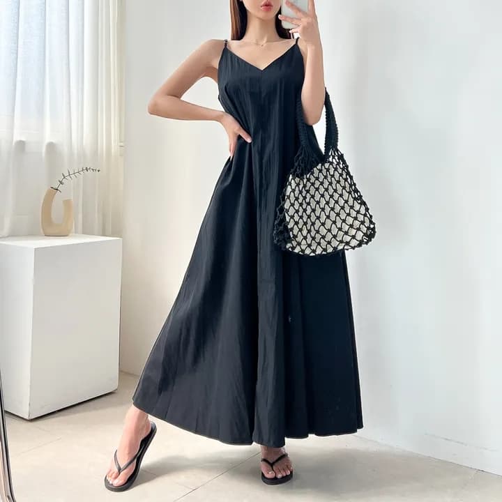 chic 한 부서 여름 프랑스식 품격 V넥 섹시함 백리스 느긋한 캐주얼 휴가 바람 슬립 드레스 상세 이미지 29