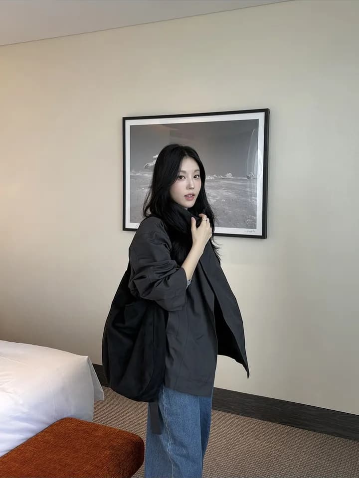 chic 한국 스타일 봄 미니멀리즘 고급 센스 영국식 바람 스탠드 칼라 루즈핏 레이스업 다용도 쇼트 스타일 재킷 재킷 이미지 4