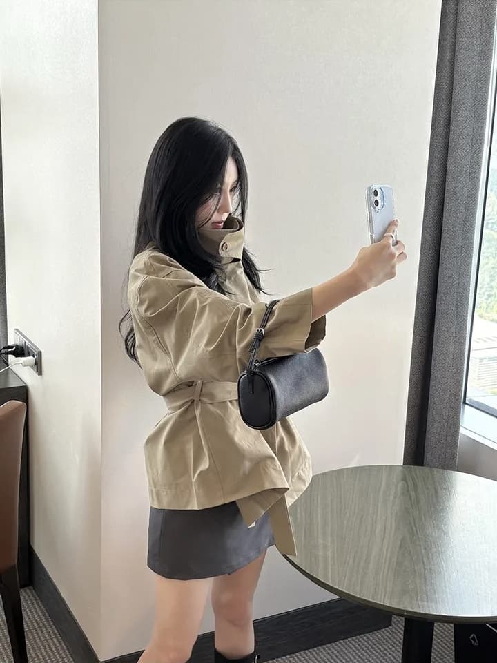 chic 한국 스타일 봄 미니멀리즘 고급 센스 영국식 바람 스탠드 칼라 루즈핏 레이스업 다용도 쇼트 스타일 재킷 재킷 이미지 3