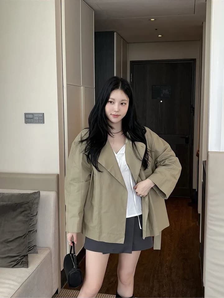 chic 한국 스타일 봄 미니멀리즘 고급 센스 영국식 바람 스탠드 칼라 루즈핏 레이스업 다용도 쇼트 스타일 재킷 재킷 상세 이미지 7
