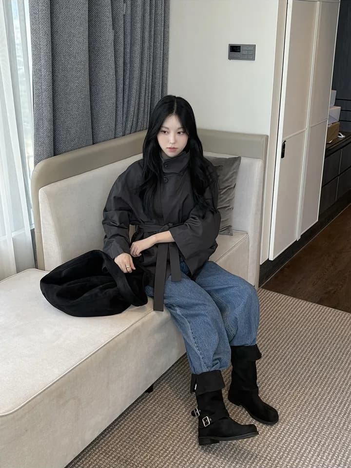 chic 한국 스타일 봄 미니멀리즘 고급 센스 영국식 바람 스탠드 칼라 루즈핏 레이스업 다용도 쇼트 스타일 재킷 재킷 상세 이미지 23