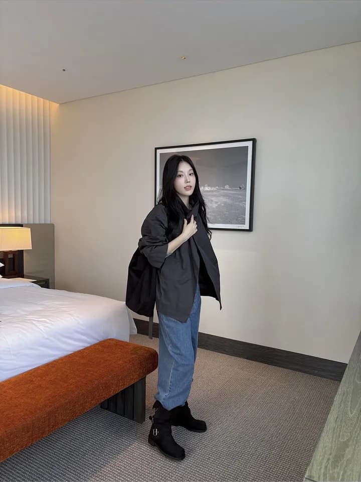 chic 한국 스타일 봄 미니멀리즘 고급 센스 영국식 바람 스탠드 칼라 루즈핏 레이스업 다용도 쇼트 스타일 재킷 재킷 상세 이미지 25