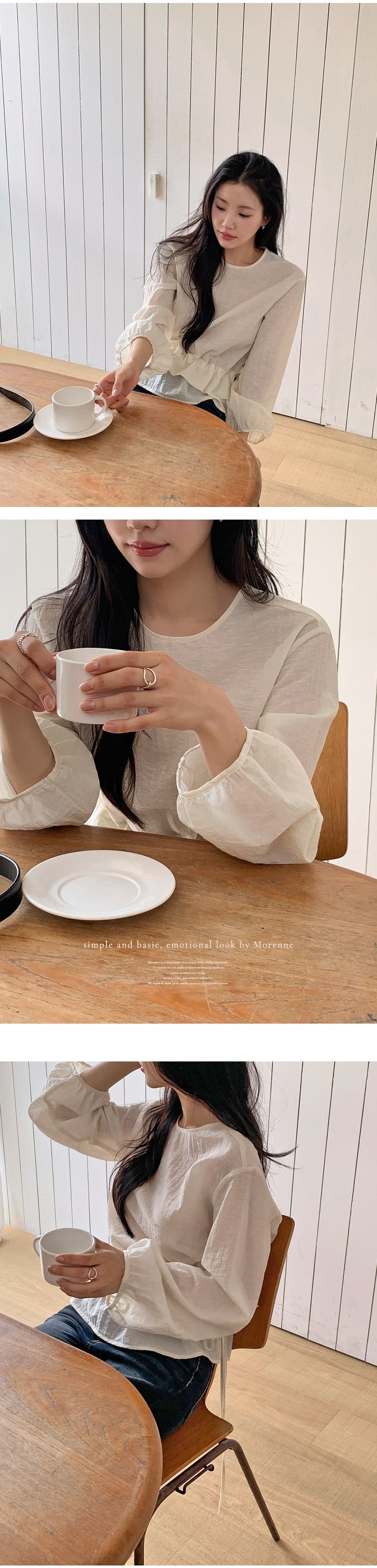 한 부서 이른 봄 미니멀리즘 Chic 작은 대중 연꽃 잎 이중층 디자인 센스 펌프 로프 허리 수축 스택 착용 다용도 셔츠 맨위 상세 이미지 17