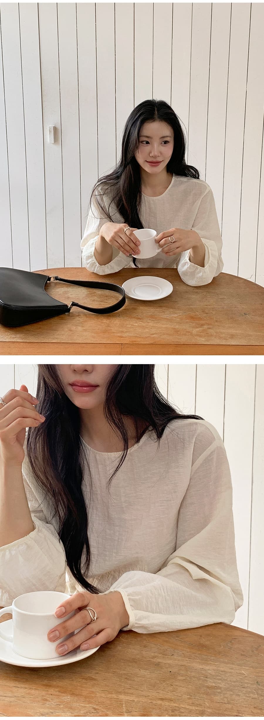 한 부서 이른 봄 미니멀리즘 Chic 작은 대중 연꽃 잎 이중층 디자인 센스 펌프 로프 허리 수축 스택 착용 다용도 셔츠 맨위 상세 이미지 18