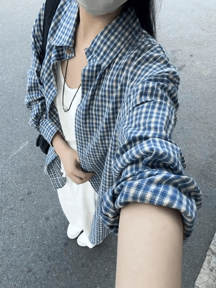 한 부서 체크무늬 여성 셔츠 봄 가을 새로운 다용도 루즈핏 느긋한 바람 맨위 외부 가져 가라. 체크무늬 셔츠 재킷
