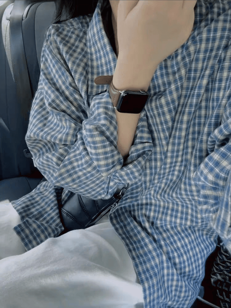 한 부서 체크무늬 여성 셔츠 봄 가을 새로운 다용도 루즈핏 느긋한 바람 맨위 외부 가져 가라. 체크무늬 셔츠 재킷 상세 이미지 3