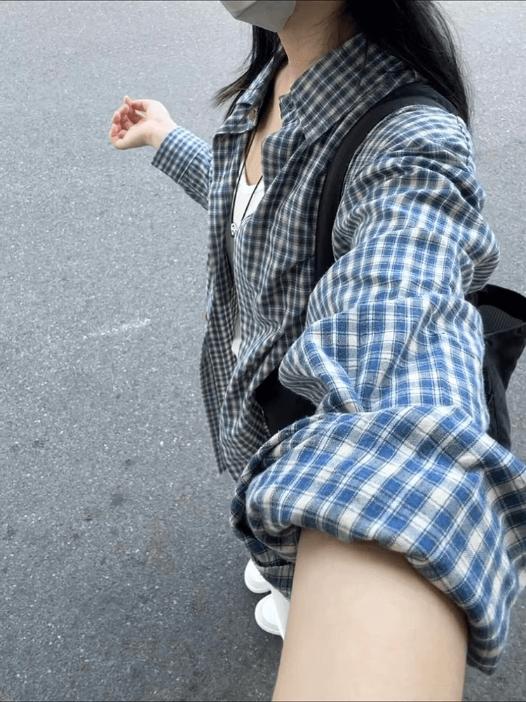 한 부서 체크무늬 여성 셔츠 봄 가을 새로운 다용도 루즈핏 느긋한 바람 맨위 외부 가져 가라. 체크무늬 셔츠 재킷 상세 이미지 4