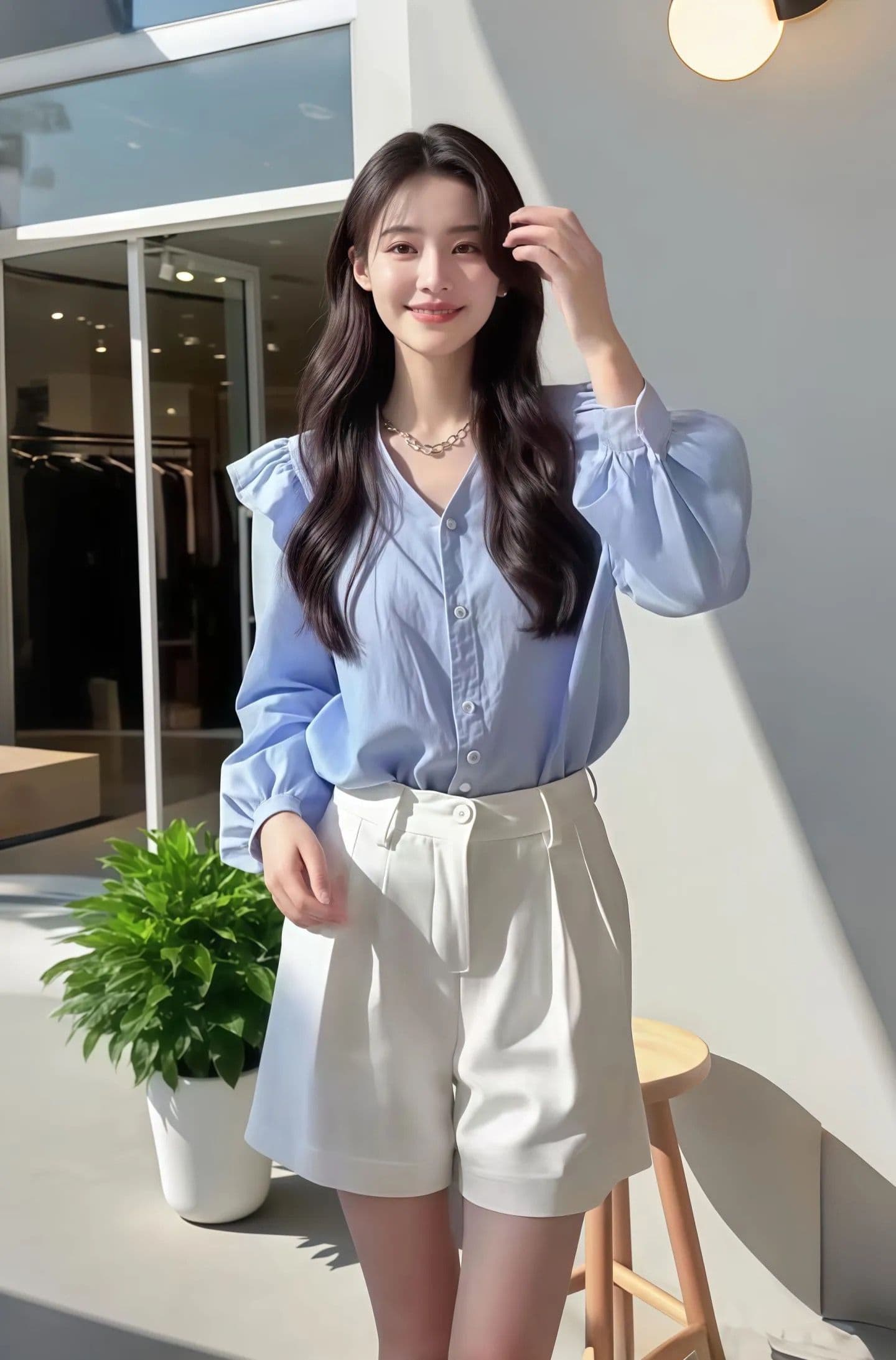 올해 인기 ~ 중 아름다운 작은 셔츠 빛 럭셔리 고급 센스 프랑스식 작은 대중 아름다운 파란색 긴팔 여성 셔츠 이미지 3