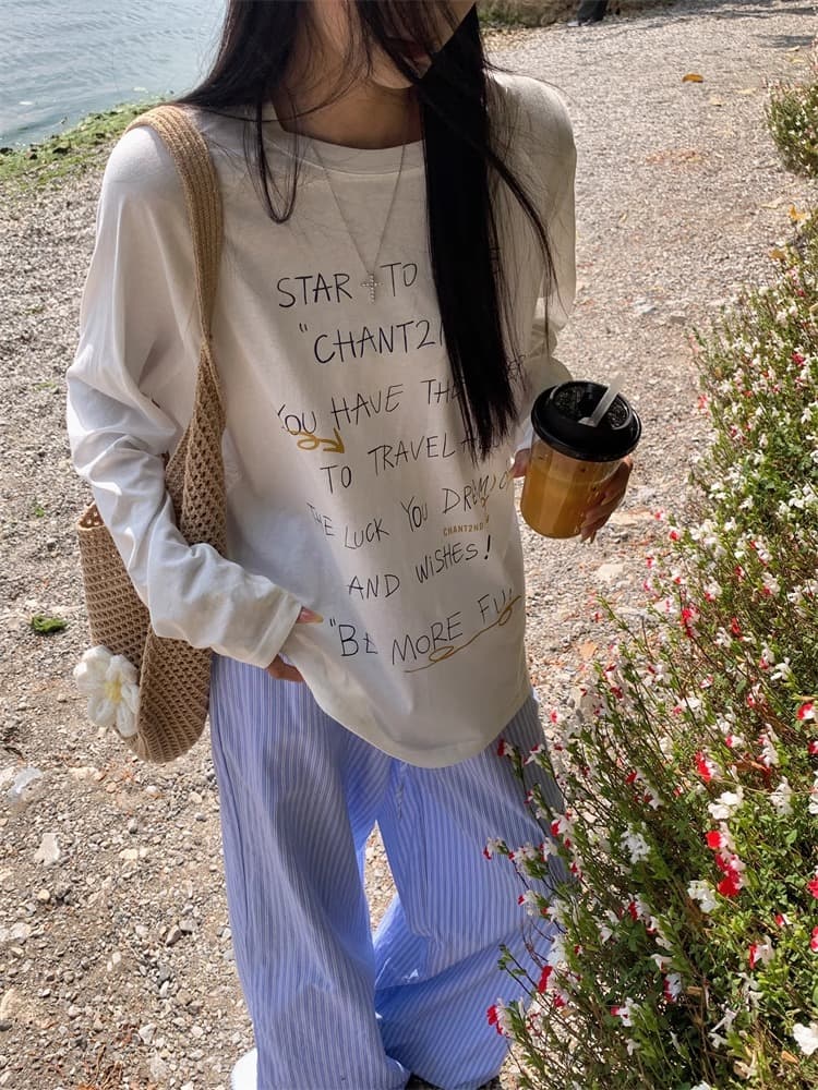 초기 가을 도파민 chic 한 부서 새로운 루즈핏 만나는 긴팔 알파벳 프린트 티셔츠 자외선 차단 맨위 상세 이미지 18
