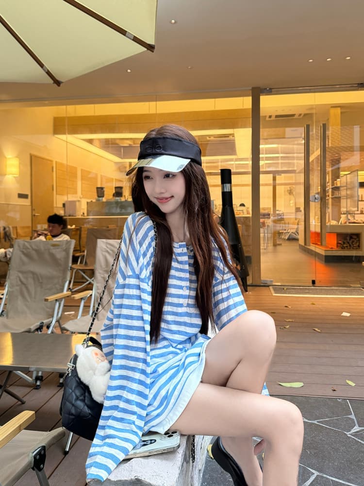 원본 품질 느긋한 스트라이프 긴팔 자외선 차단 티셔츠 여성 여름 품격 다용도 루즈핏 작은 대중 맨위 상세 이미지 31