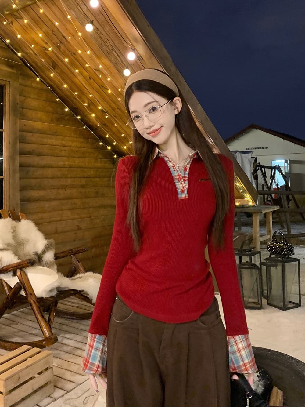 작은 대중 패치워크 체크무늬 POLO 칼라 겨울 레트로 빅 사이즈 몸매 가꾸기 기본 셔츠 맨위 상세 이미지 11