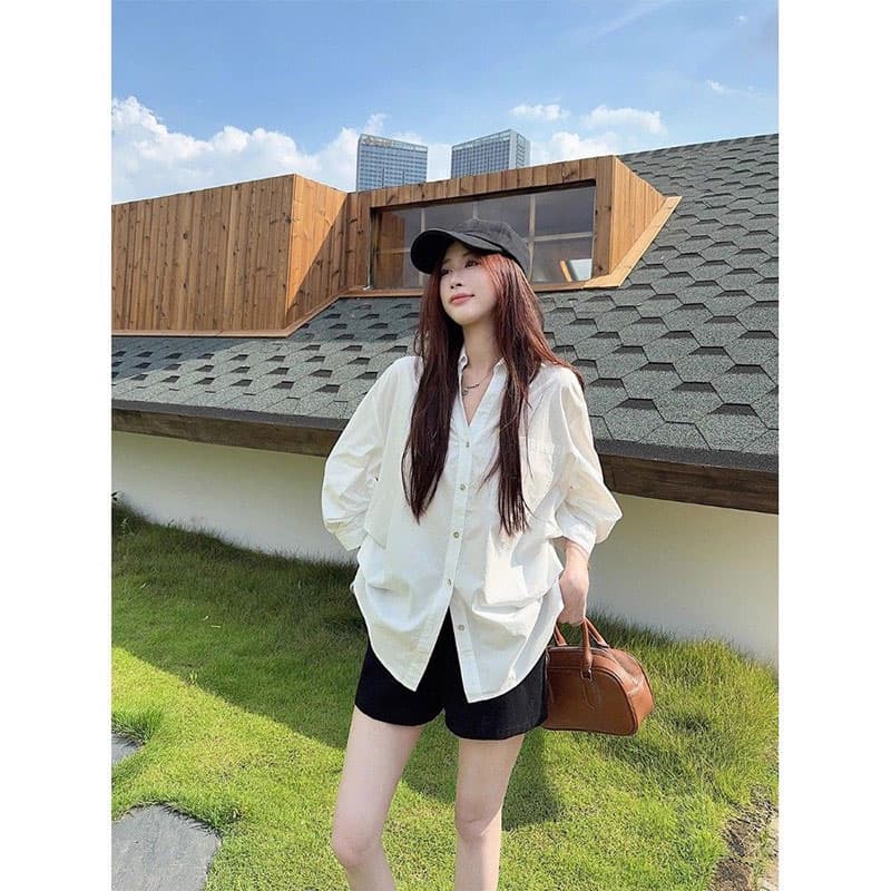 원본 품질 오래된 돈 바람 폴로 칼라 긴팔 여성 셔츠 가을 디자인 센스 작은 대중 허리 수축 주름 맨위 이미지 3