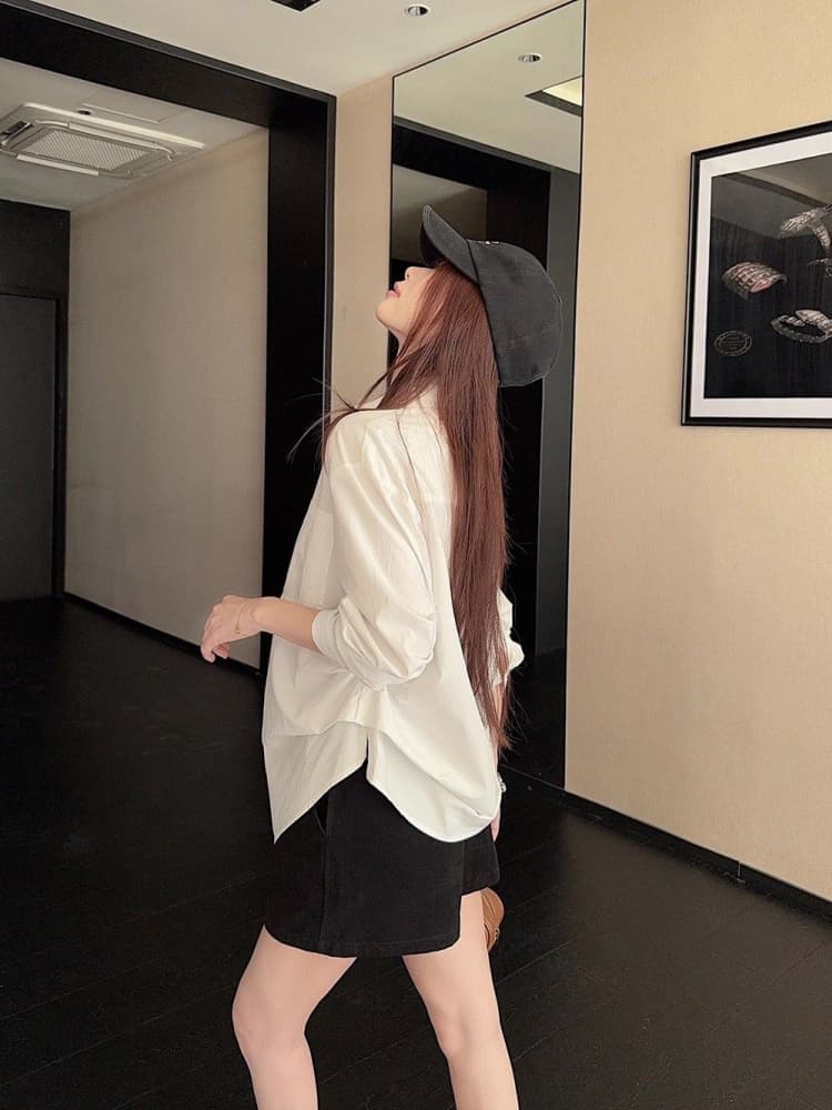 원본 품질 오래된 돈 바람 폴로 칼라 긴팔 여성 셔츠 가을 디자인 센스 작은 대중 허리 수축 주름 맨위 상세 이미지 12