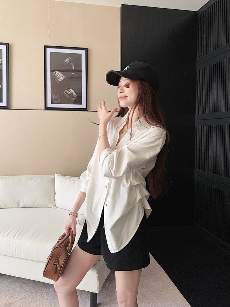 원본 품질 오래된 돈 바람 폴로 칼라 긴팔 여성 셔츠 가을 디자인 센스 작은 대중 허리 수축 주름 맨위 상세 이미지 14