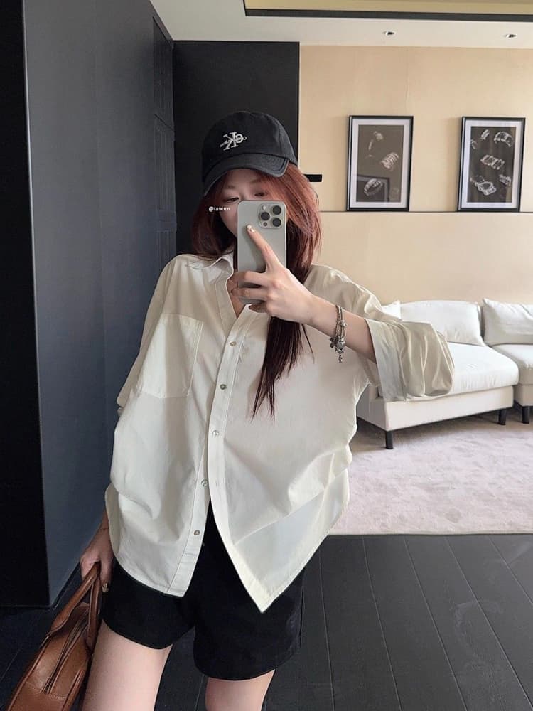 원본 품질 오래된 돈 바람 폴로 칼라 긴팔 여성 셔츠 가을 디자인 센스 작은 대중 허리 수축 주름 맨위 상세 이미지 16