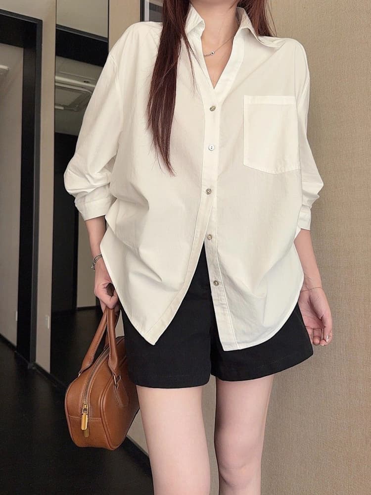 원본 품질 오래된 돈 바람 폴로 칼라 긴팔 여성 셔츠 가을 디자인 센스 작은 대중 허리 수축 주름 맨위 상세 이미지 17