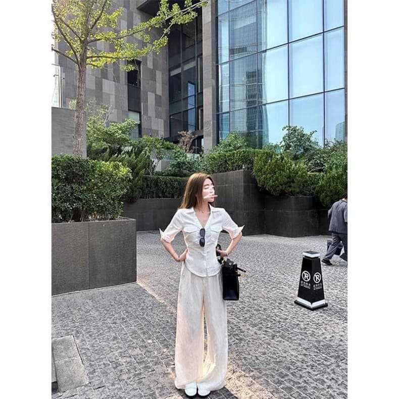 원본 품질 핫걸 POLO 칼라 중간 소매 여성 셔츠 가을 몸매 가꾸기 디자인 센스 품격 허리 수축 맨위 상세 이미지 10