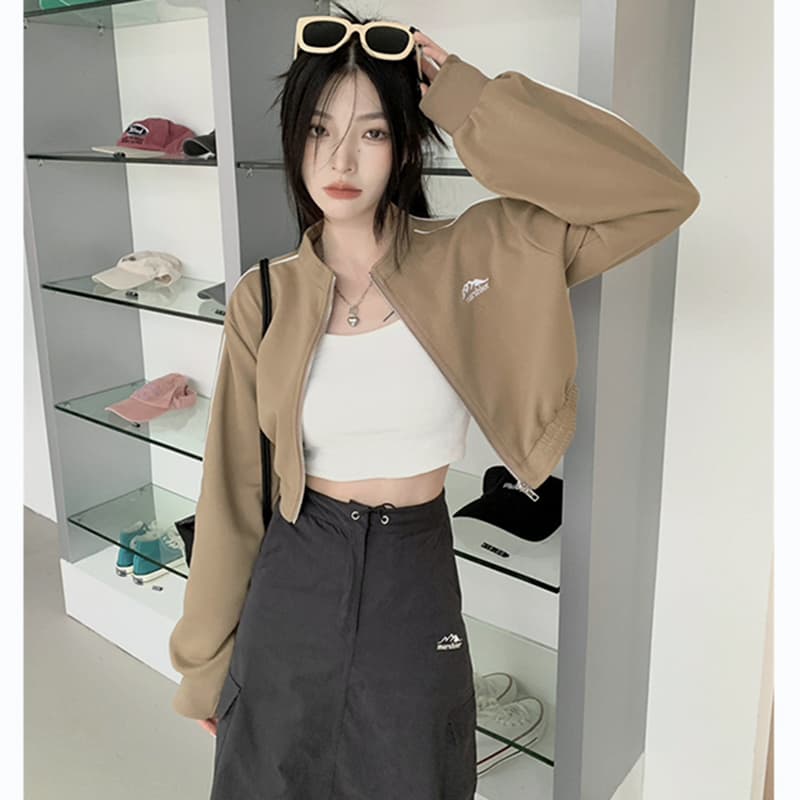 흔들어서 톤 품질 아메리칸 후드티 여성 긴 소매 하이웨이스트 재킷 가을 레트로 지퍼 오픈 가디건 쇼트 스타일 맨위 이미지 2
