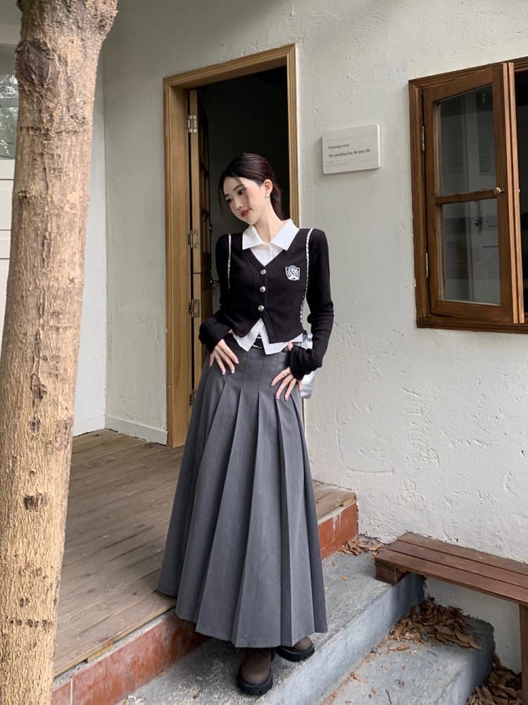 원본 가슴 표준 눈에 띄는 페이크 레이어드 POLO 칼라 여성 셔츠 가을 빅 사이즈 학원 스타일 세트 상세 이미지 5
