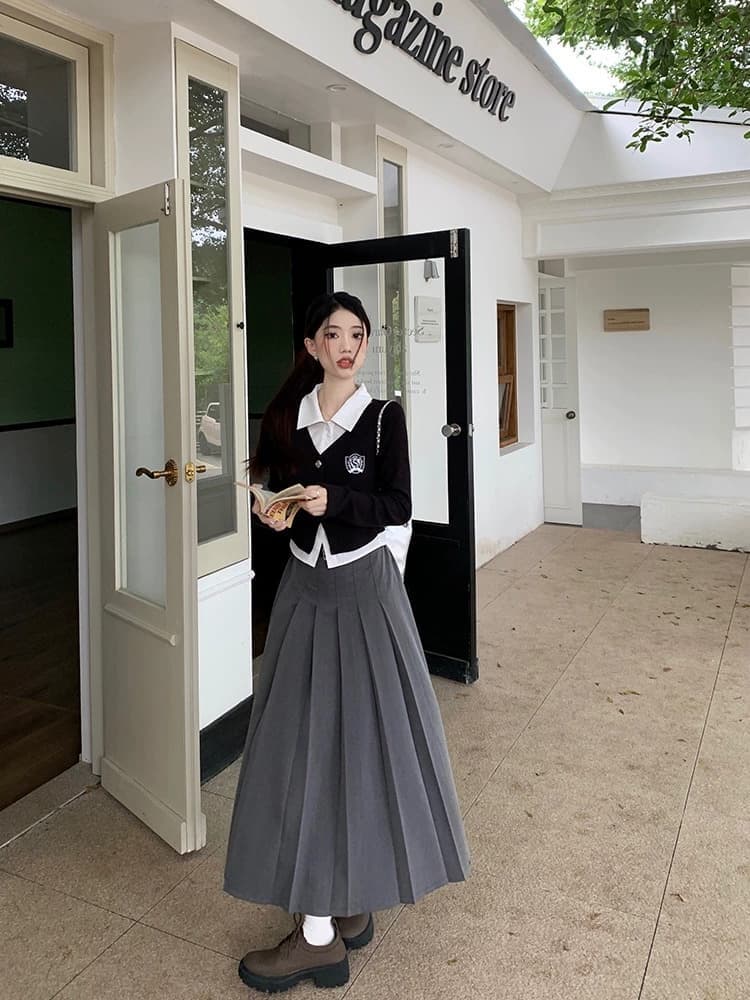 원본 가슴 표준 눈에 띄는 페이크 레이어드 POLO 칼라 여성 셔츠 가을 빅 사이즈 학원 스타일 세트 상세 이미지 9