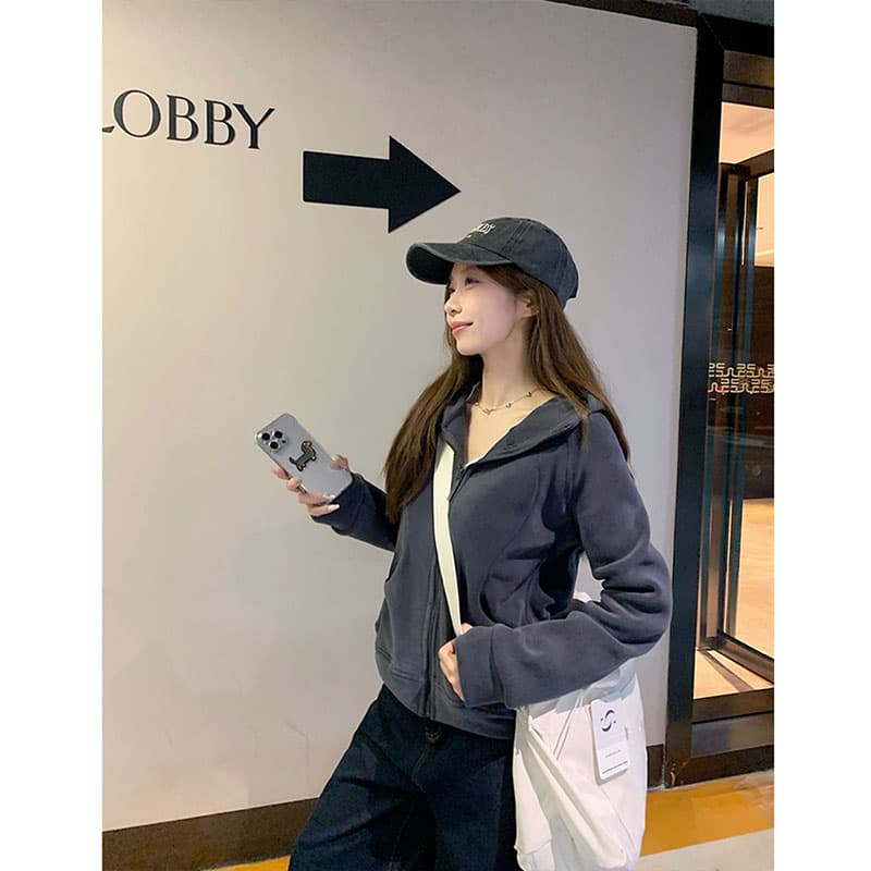 원본 두꺼운 오스트리아 과립 플러시 원단 후드 티 스웨터 여성 가을 빅 사이즈 디자인 센스 지퍼 맨위 이미지 3