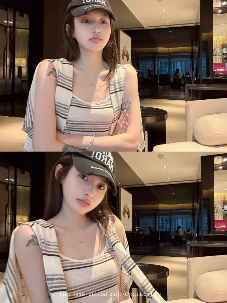 원본 품질 디자인 센스 스트라이프 긴팔 오픈 가디건 여성 가을 인사이드 가져 가라. 캐미솔 맨위 투피스 세트 상세 이미지 7
