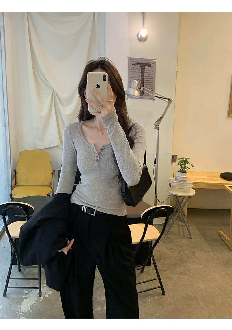슬림해 보이는 핫걸 반 개방 칼라 De 플러시 긴팔 섹시함 기본 셔츠 티셔츠 여성 가을 겨울 몸매 가꾸기 짧은 맨위 인사이드 가져 가라. 상세 이미지 4