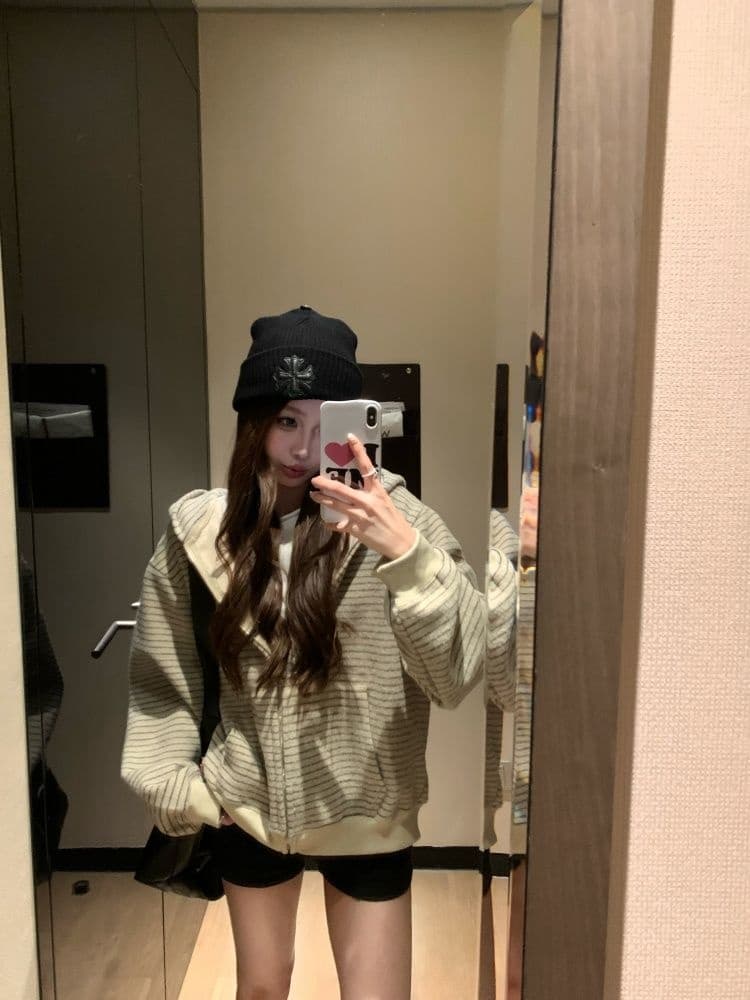 아침 칼라 원본 품질 플러시 기사 복합 스트라이프 후드 티 스웨터 재킷 가을 루즈핏 지퍼 오픈 가디건 맨위 상세 이미지 7