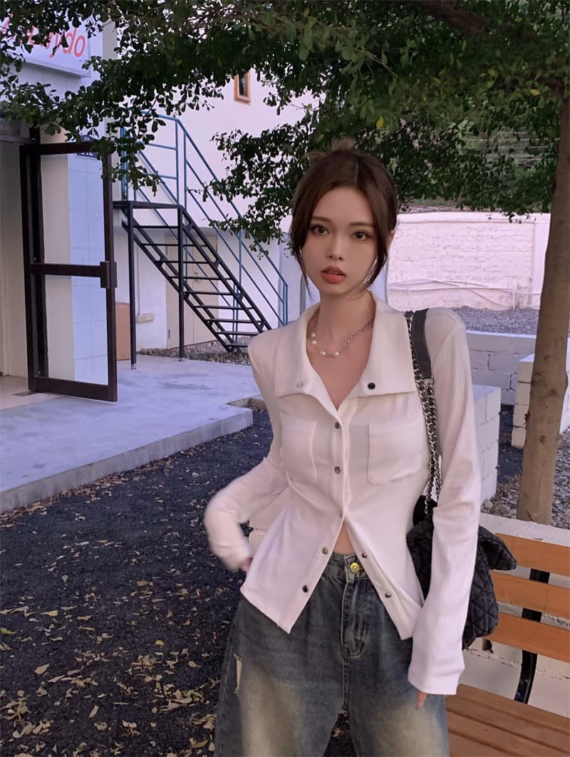 회색 인사이드 가져 가라. 기본 셔츠 여성 가을 작은 대중 디자인 센스 새로운 한국 스타일 셔츠 품격 Chic 긴팔 맨위 트렌디 상세 이미지 27