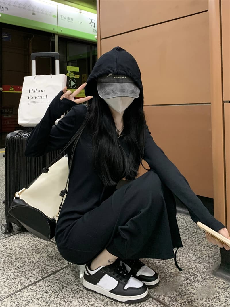 2026 한국 프랑스식 후드 긴팔 여성 드레스 가을 겨울철 한국 스타일 검정색 품격 슬림해 보이는 길다 치마 상세 이미지 2