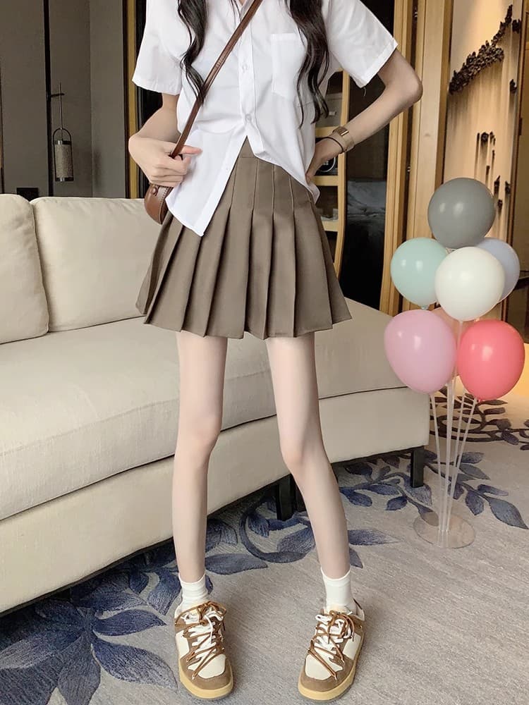 전체 밴딩 두꺼운 스타일 사실 주머니 플리츠 스커트 여성 하이웨이스트 미니 스커트 한 마디 봄 여름 모직 주머니 반신 스커트 상세 이미지 5