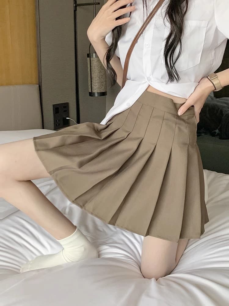 전체 밴딩 두꺼운 스타일 사실 주머니 플리츠 스커트 여성 하이웨이스트 미니 스커트 한 마디 봄 여름 모직 주머니 반신 스커트 상세 이미지 6