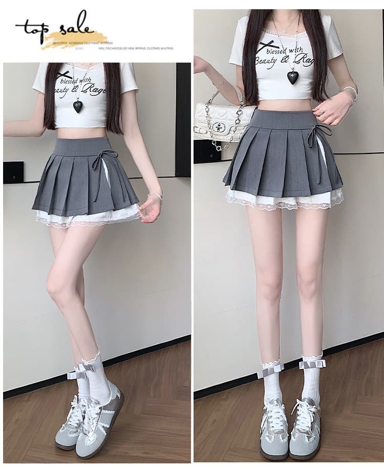 순수한 욕망 디자인 센스 플리츠 스커트 여성 봄 여름 새로운 레이스 레이스 반신 스커트 작은 대중 핫걸 한 마디 미니 스커트 가을 상세 이미지 17