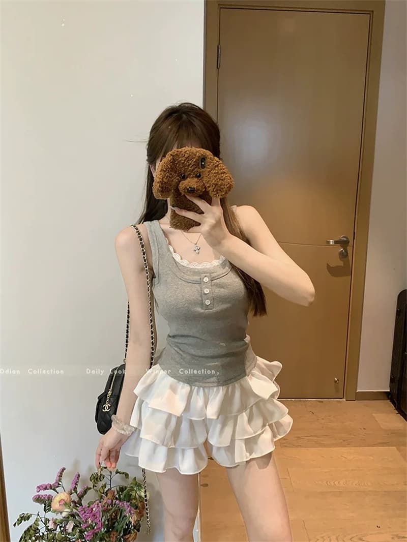 레이스 레이스 페이크 레이어드 단어 조끼 여성 여름 새로운 몸매 가꾸기 슬림해 보이는 핫걸 맨위 인사이드 가져 가라. 쇼트 스타일 상세 이미지 18