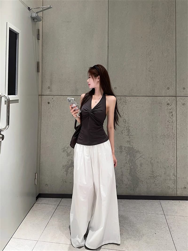대외 무역 뜨거운 판매 섹션 핫걸 순수한 욕망 바람 작은 대중 비틀림 행침 목 캐미솔 여름 달콤한 차가운 바람 맨위 상세 이미지 5