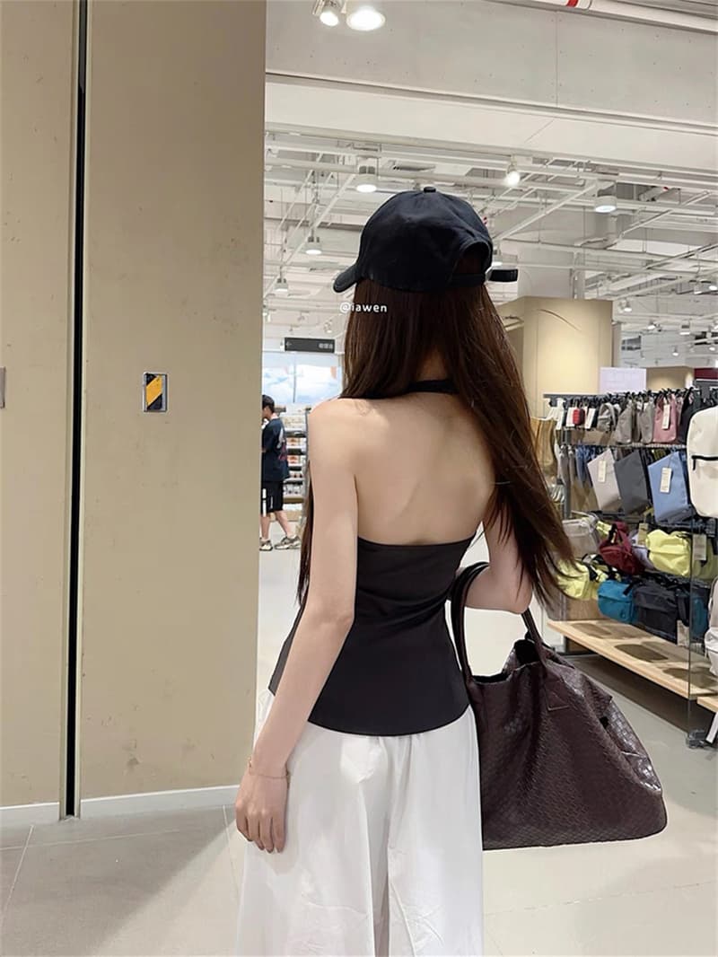 대외 무역 뜨거운 판매 섹션 핫걸 순수한 욕망 바람 작은 대중 비틀림 행침 목 캐미솔 여름 달콤한 차가운 바람 맨위 상세 이미지 8