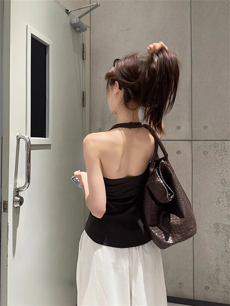 대외 무역 뜨거운 판매 섹션 핫걸 순수한 욕망 바람 작은 대중 비틀림 행침 목 캐미솔 여름 달콤한 차가운 바람 맨위 상세 이미지 13