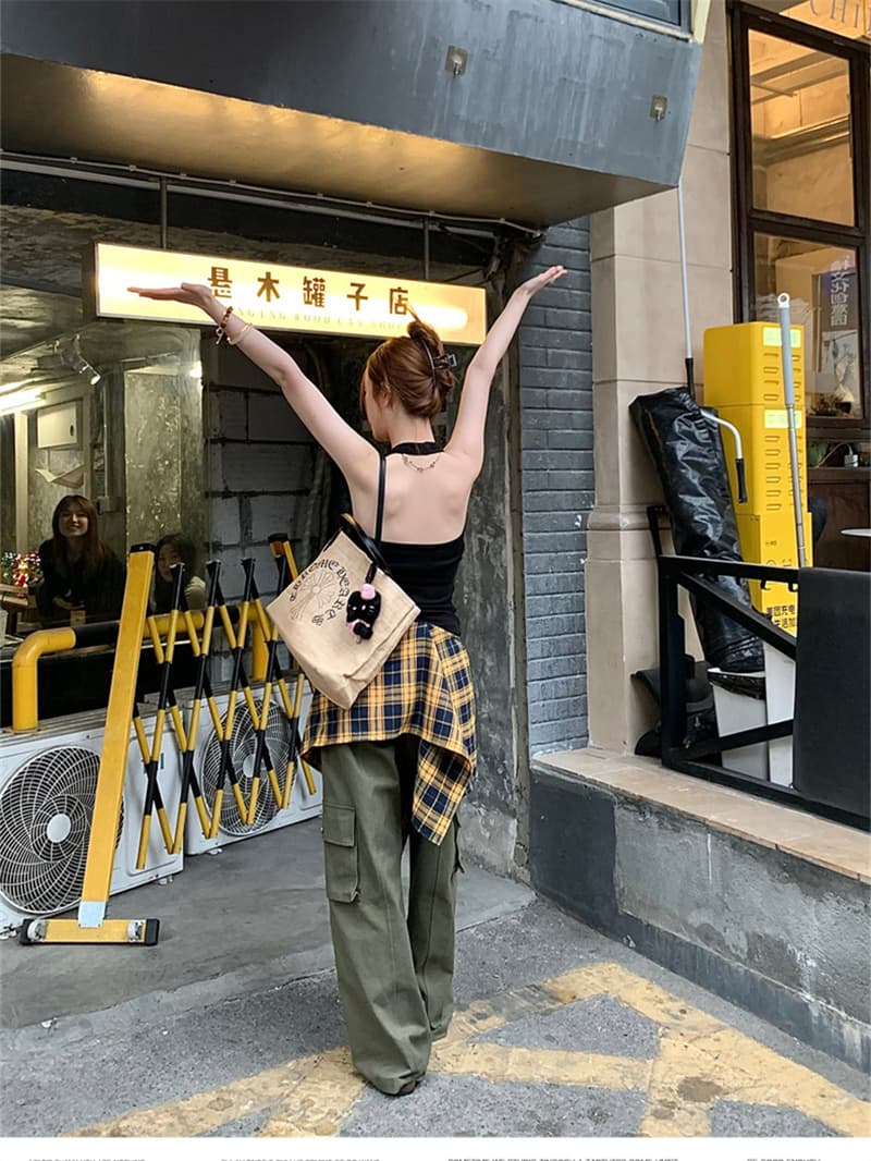 대외 무역 뜨거운 판매 섹션 핫걸 순수한 욕망 바람 작은 대중 비틀림 행침 목 캐미솔 여름 달콤한 차가운 바람 맨위 상세 이미지 26
