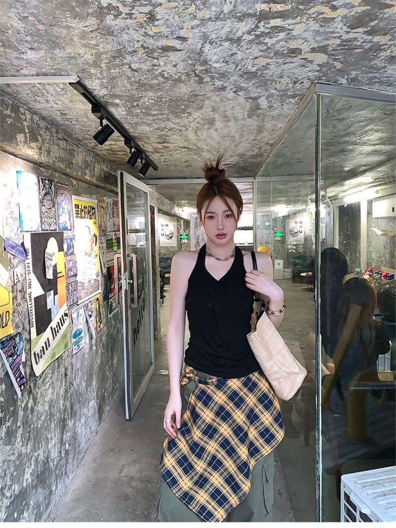 대외 무역 뜨거운 판매 섹션 핫걸 순수한 욕망 바람 작은 대중 비틀림 행침 목 캐미솔 여름 달콤한 차가운 바람 맨위 상세 이미지 28