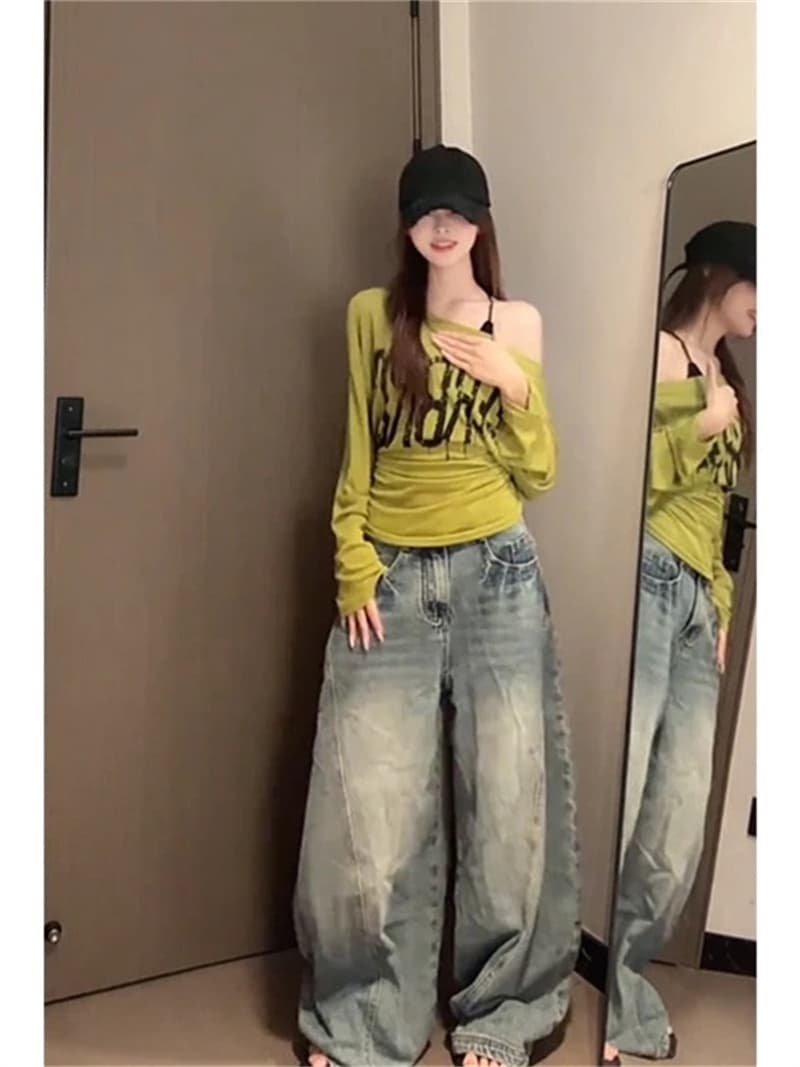 느긋한 바람 루즈핏 알파벳 프린트 긴팔 티셔츠 여성 의류 새로운 여름 한 부서 디자인 센스 캐주얼 맨위 상세 이미지 8