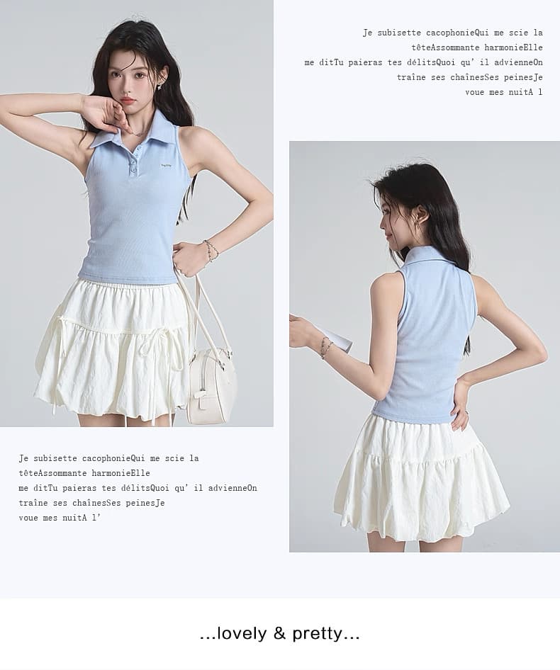 원본 품질 순수한 욕망 바람 핫걸 오프숄더 POLO 칼라 민소매 조끼 여름 작은 키 몸매 가꾸기 맨위 상세 이미지 4