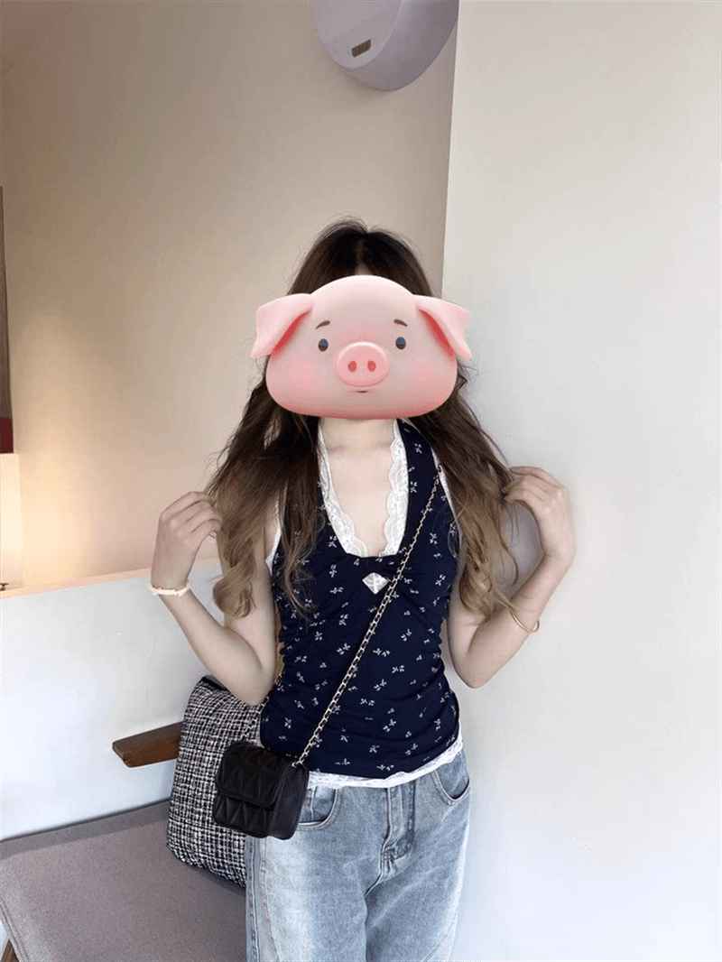 실사 프랑스식 디자인 센스 핫걸 몸매 가꾸기 슬림해 보이는 패치워크 레이스 레이스 꽃무늬 행침 목 조끼 맨위 여성 상세 이미지 3