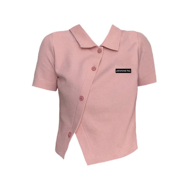마이크로 지방 mm 불규칙 POLO 칼라 쇼트 스타일 오픈 가디건 티셔츠 핫걸 슬림해 보이는 반팔 맨위 이미지 5