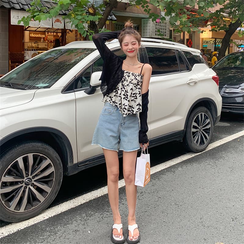 지방 mm 달콤한 스타일 프린트 캐미솔 맨위 조기 여름 후지코 빅 사이즈 쌀 바닥 나뭇잎 꽃 캐미솔 상세 이미지 9