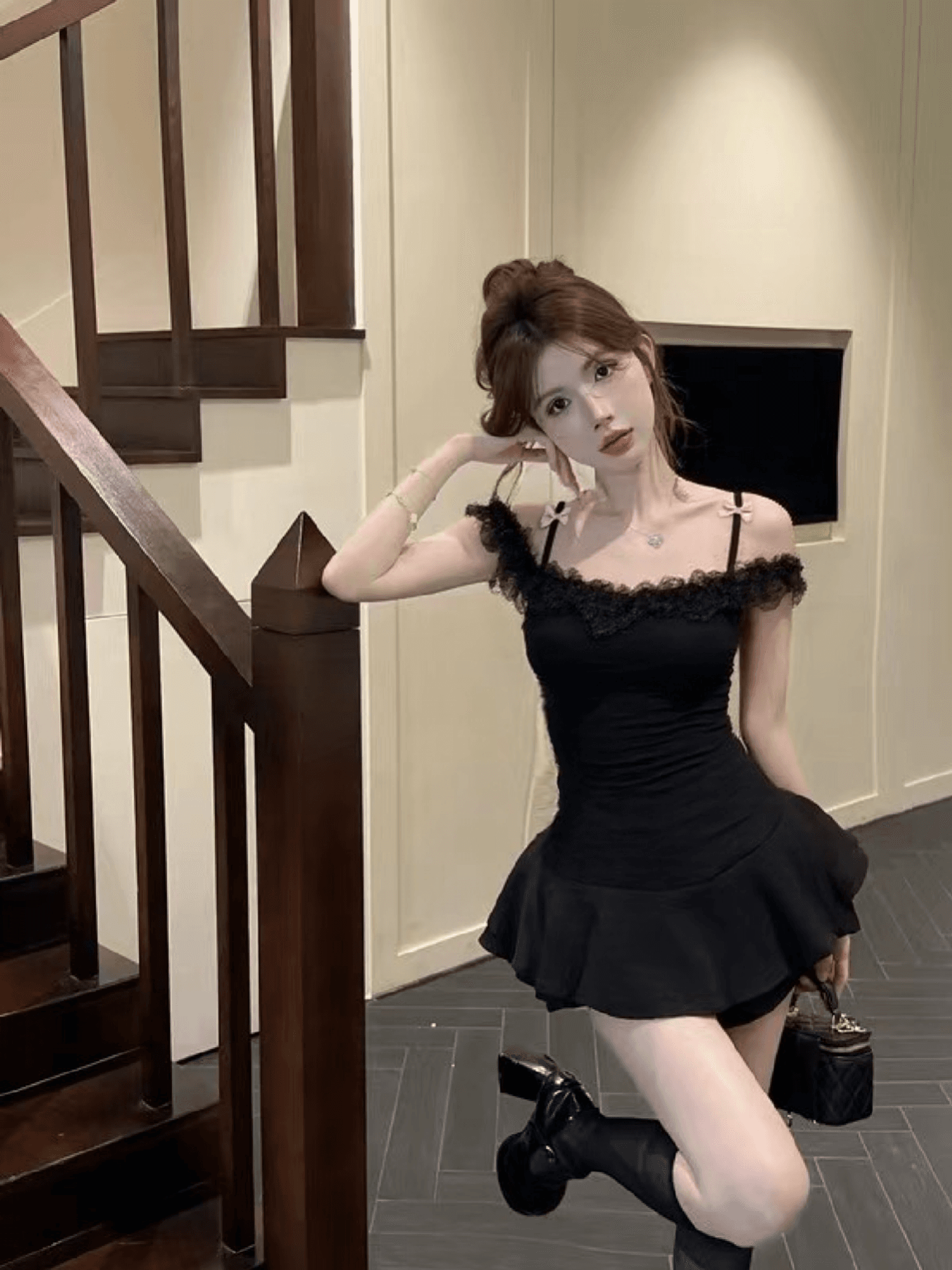 나비 매듭 행침 목 캐미솔 몸매 가꾸기 핫걸 레이스 레이스 백리스 쇼트 스타일 맨위 상세 이미지 5