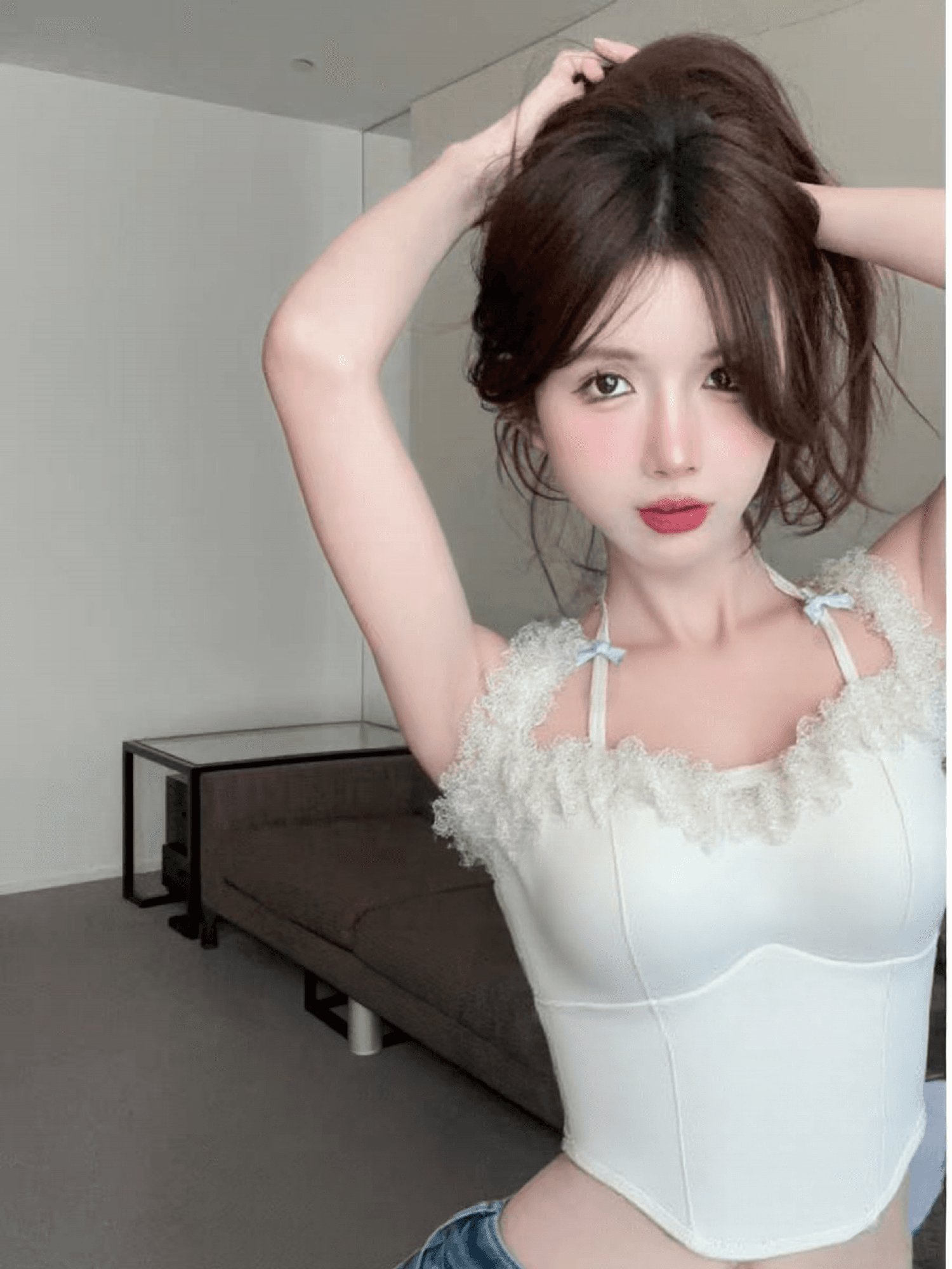 나비 매듭 행침 목 캐미솔 몸매 가꾸기 핫걸 레이스 레이스 백리스 쇼트 스타일 맨위 상세 이미지 10